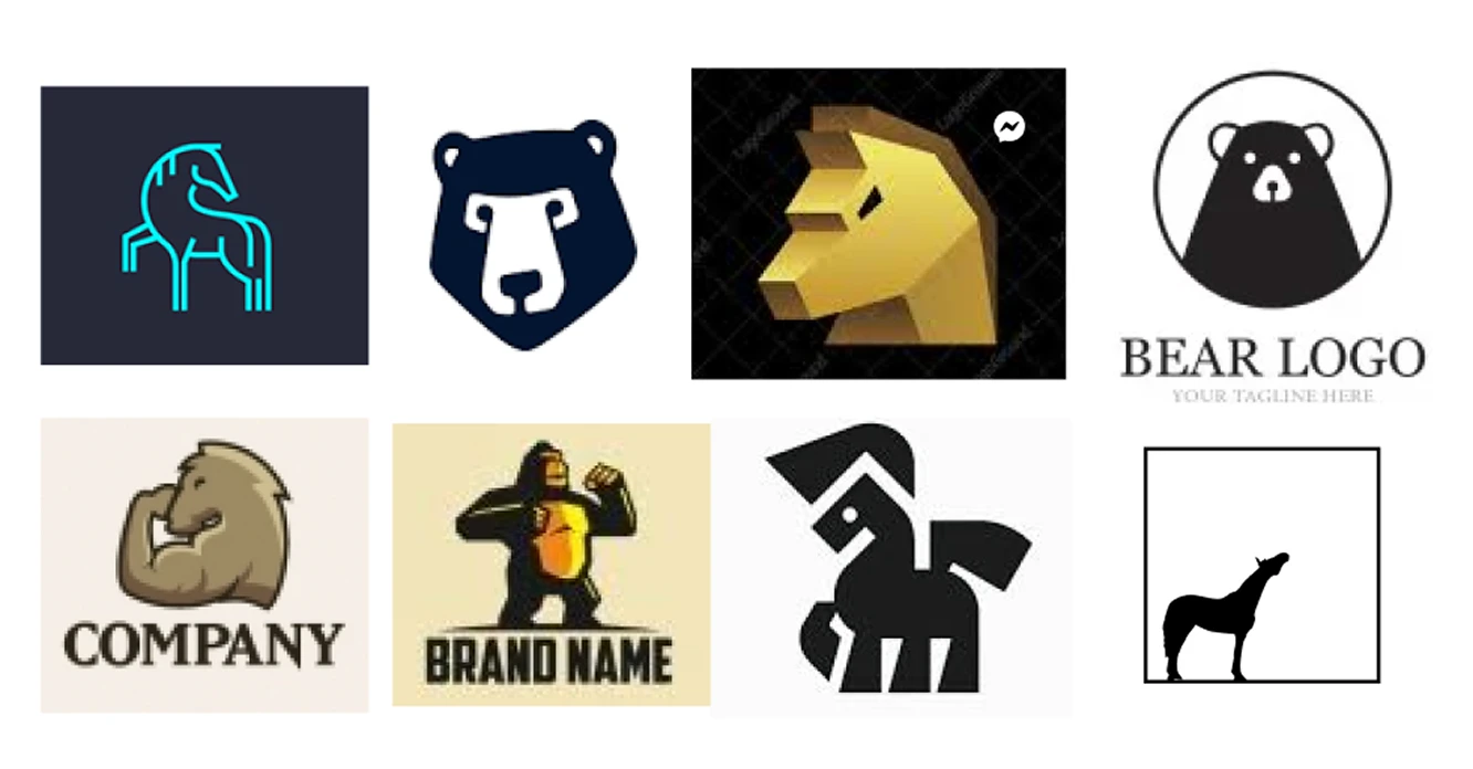 Logo reference board for the Atomic Horse identity