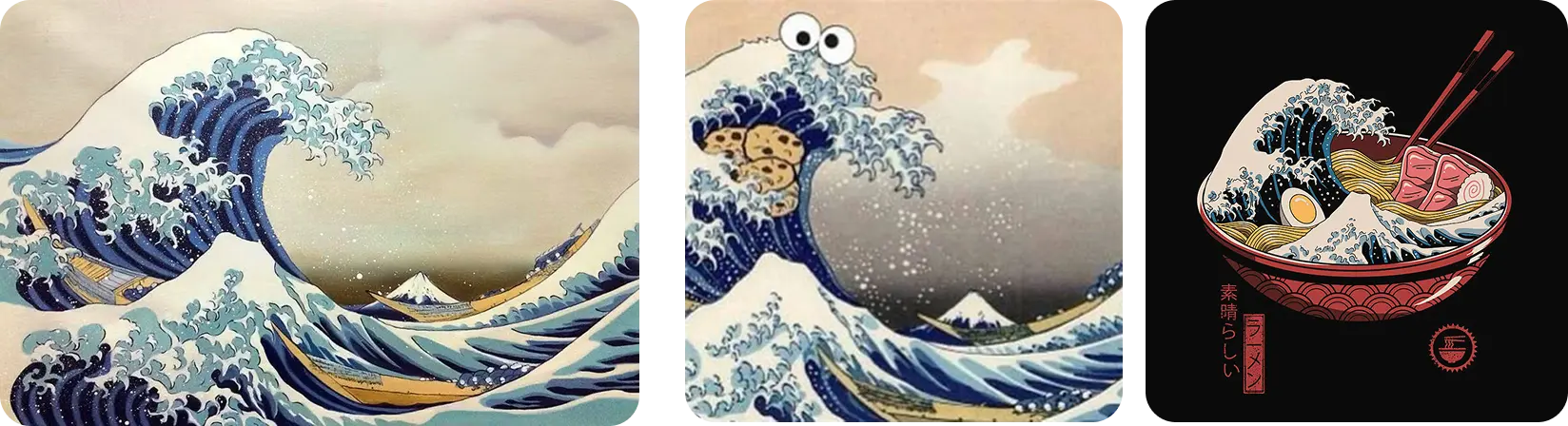 Japanese wave artwork and a modern wave-inspired illustration